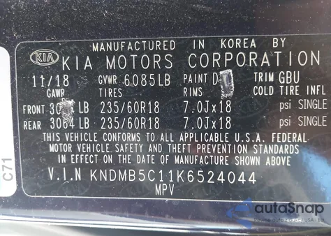 2019 Kia Sedona Ex from USA, damaged, VIN KNDMB5C11K6524044